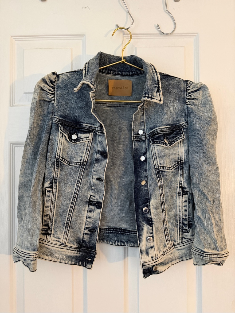 Retrofete Puff Shoulder Light Wash Denim Jacket